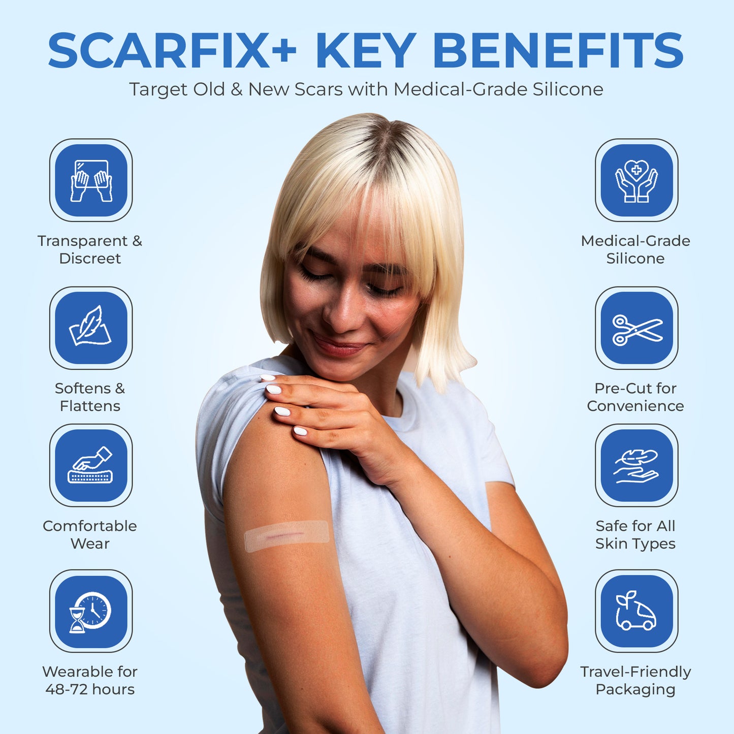 ScarFix+ | Transparent Silicone Scar Plasters for Surgery, Acne & Stretch Marks